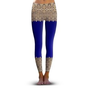 Blue and Gold Patterned Leggings